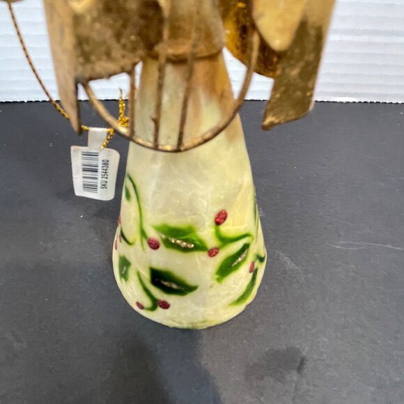 Gold Metal & Abalone Angel Ornament with Hand-Painted Holly Design by Pier 1 - Picture 3 of 11